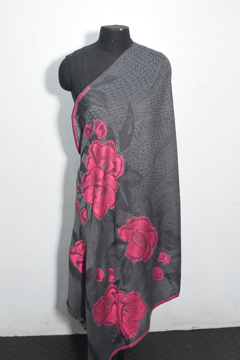 Pashmina Woven Jacquard Shawl Available In Grey, Navy Blue, Red And Navy Blue