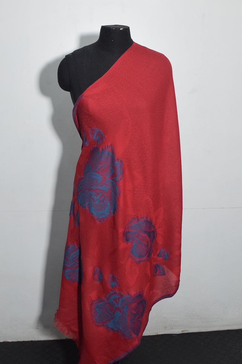 Pashmina Woven Jacquard Shawl Available In Grey, Navy Blue, Red And Navy Blue