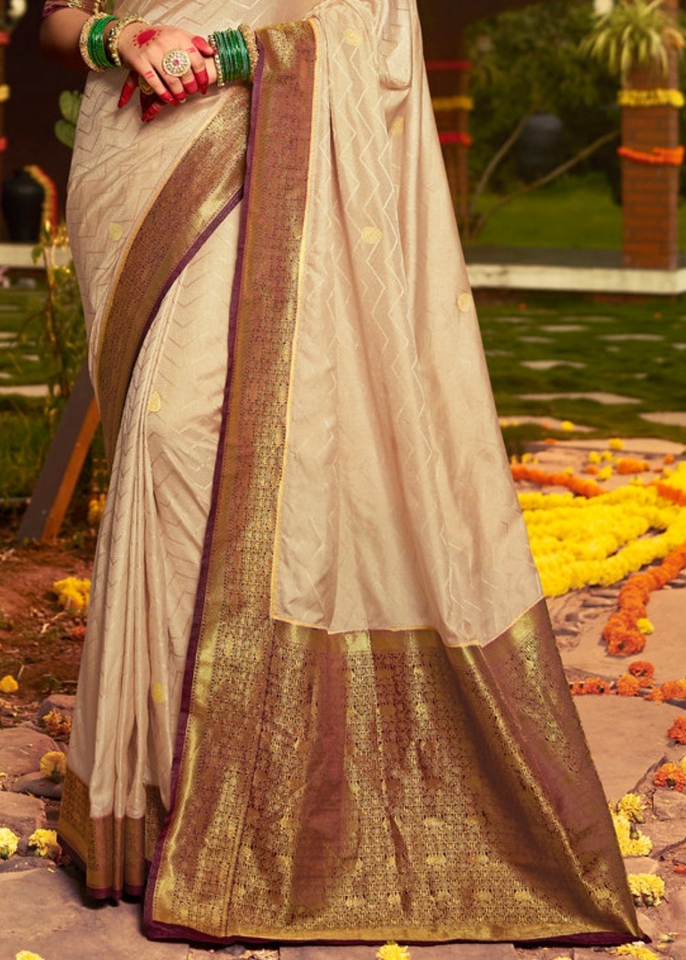 Wheat Brown Zari Woven Kanjivaram Silk Saree:Wedding Edition