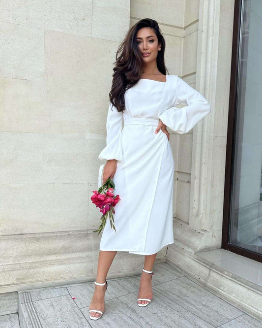 Carmen White Square Neck Midi Dress