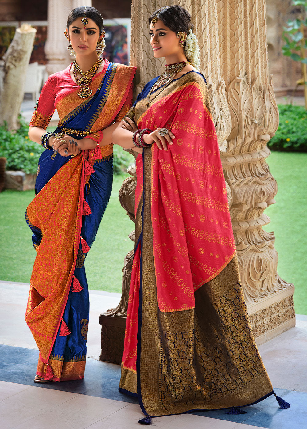 Fiery Rose Pink Zari Woven Kanjivaram Silk Saree