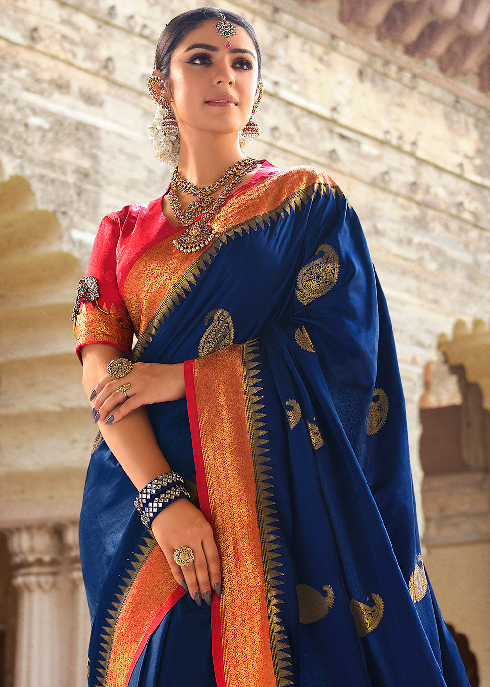 Berry Blue Zari Woven Kanjivaram Silk Saree