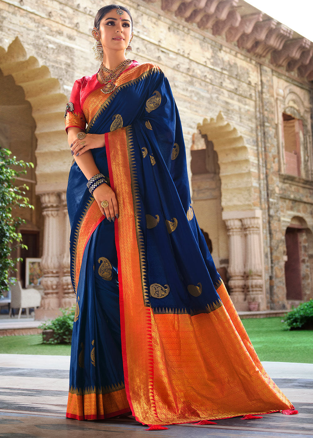 Berry Blue Zari Woven Kanjivaram Silk Saree