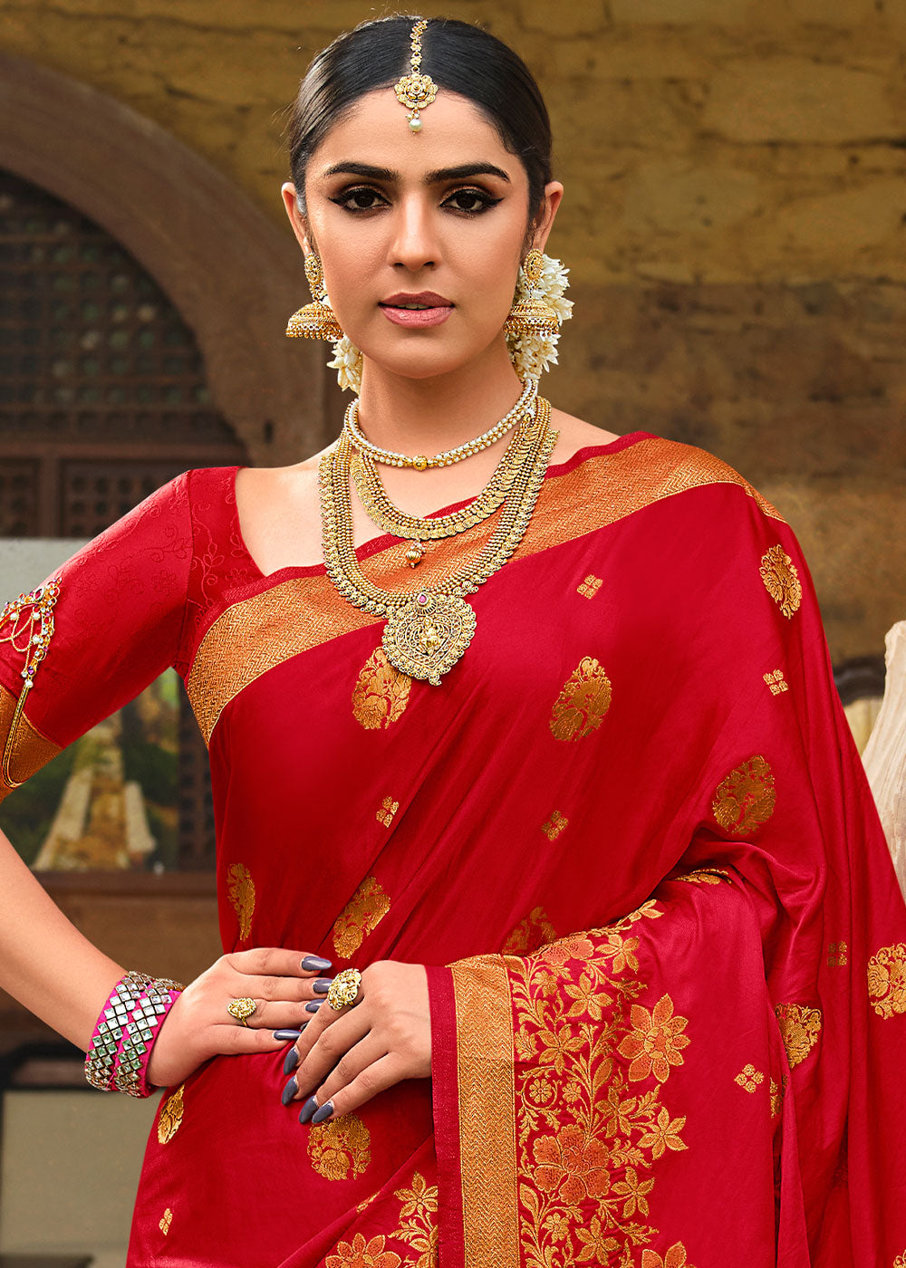 Bridal Red Zari Woven Kanjivaram Silk Saree