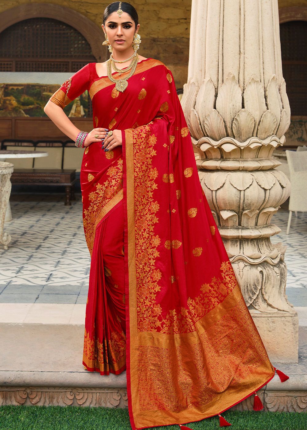 Bridal Red Zari Woven Kanjivaram Silk Saree