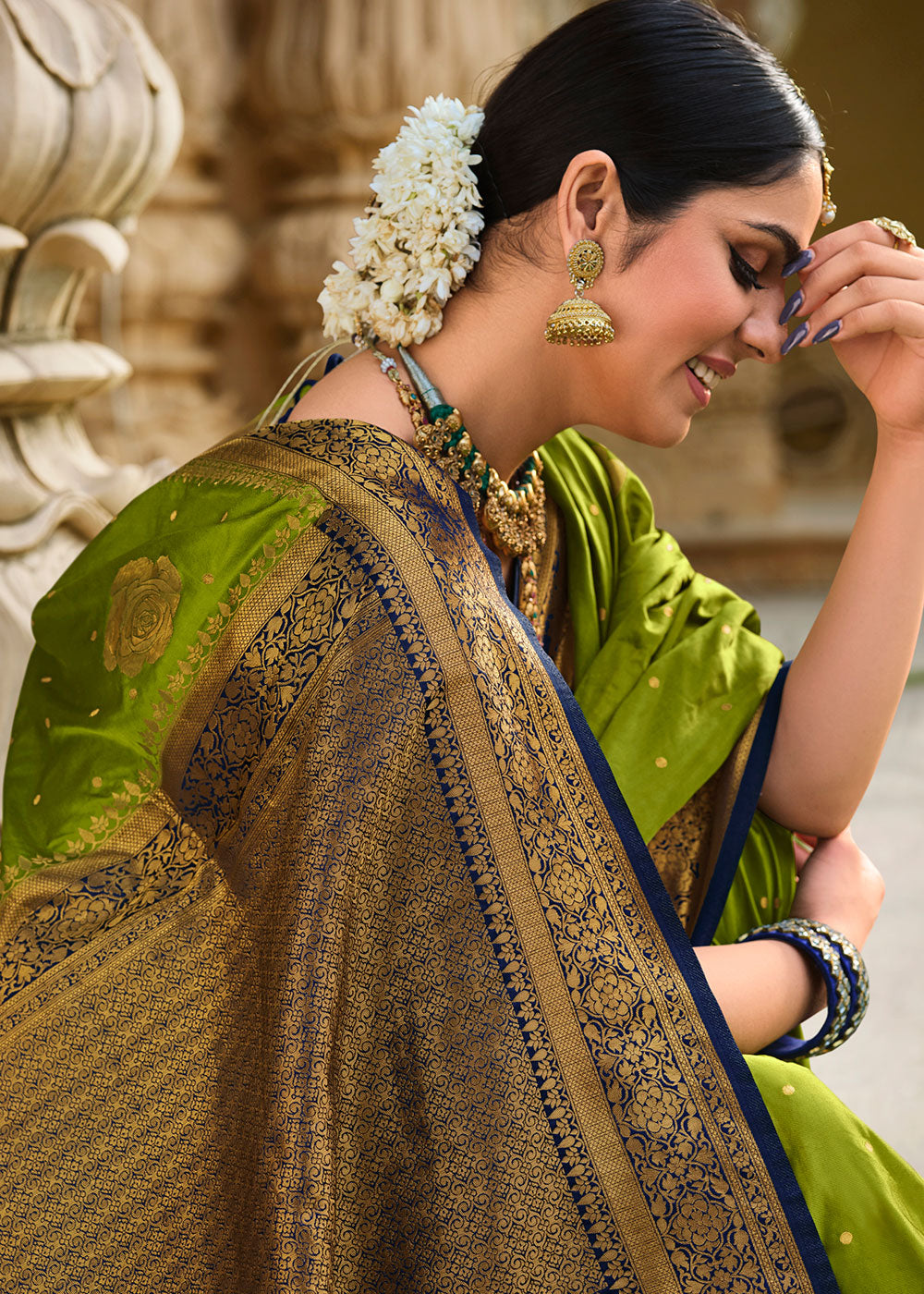 Pear Green Zari Woven Kanjivaram Silk Saree