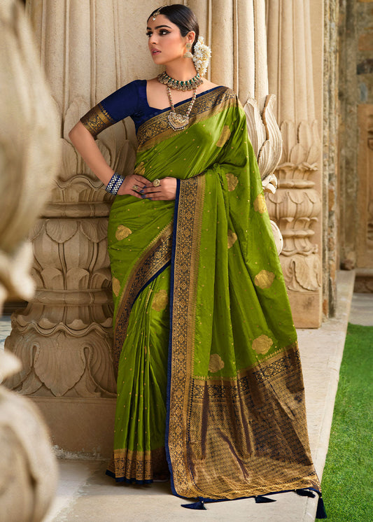 Pear Green Zari Woven Kanjivaram Silk Saree