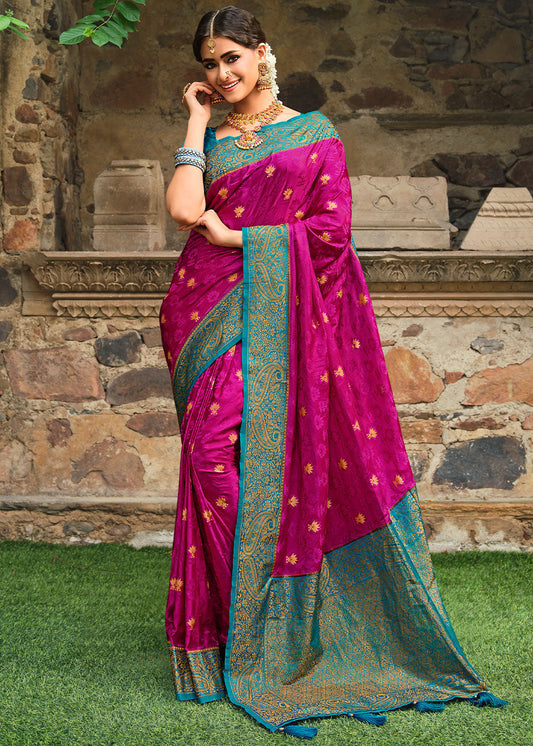 Magenta Pink Zari Woven Kanjivaram Silk Saree