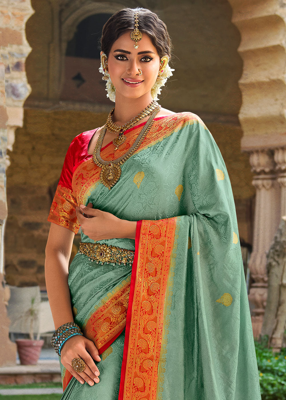 Light Pistachio Green Zari Woven Kanjivaram Silk Saree