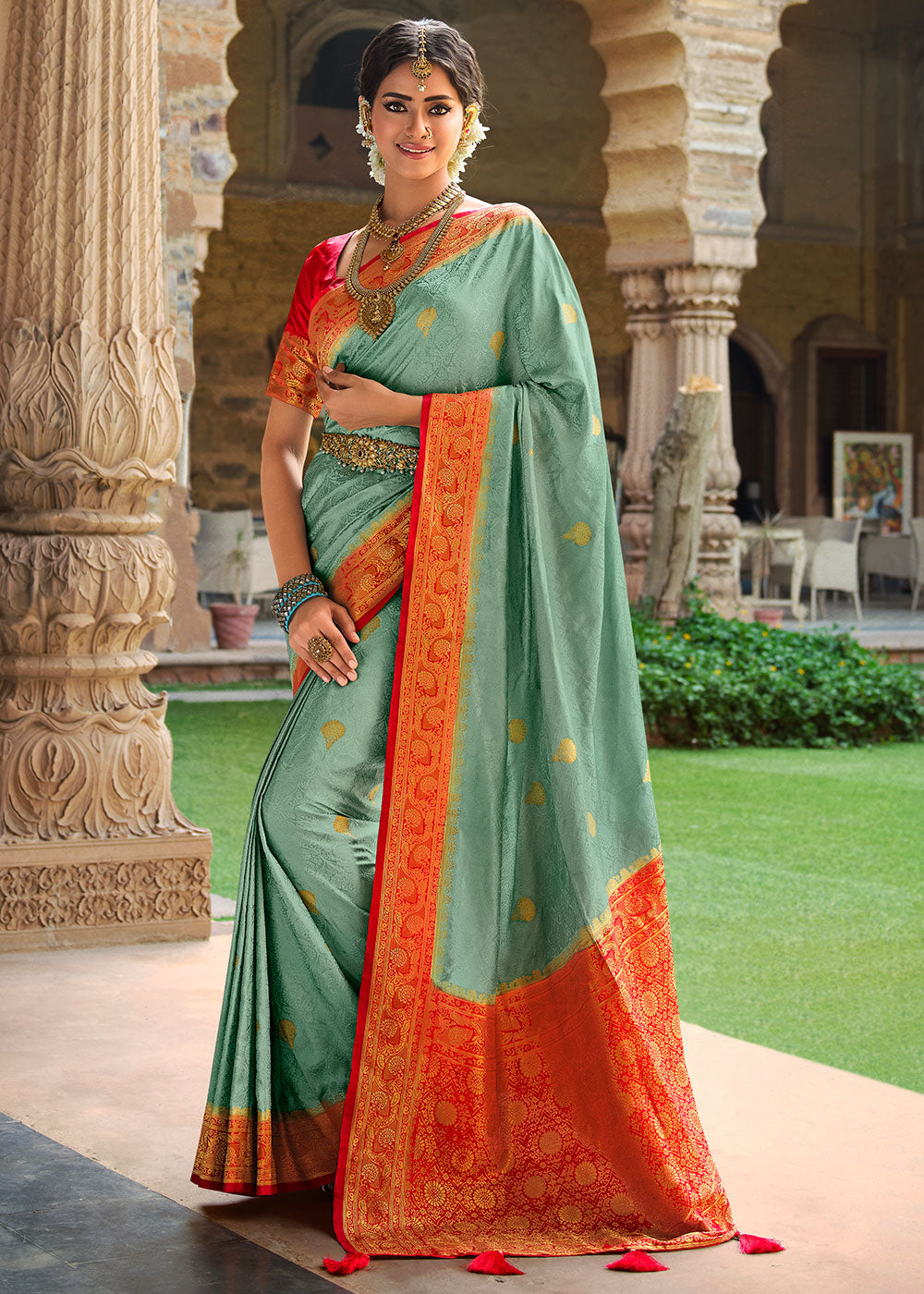 Light Pistachio Green Zari Woven Kanjivaram Silk Saree