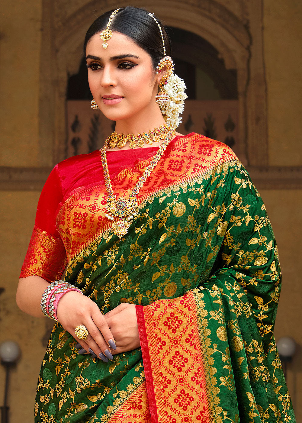 Forest Green Zari Woven Kanjivaram Silk Saree