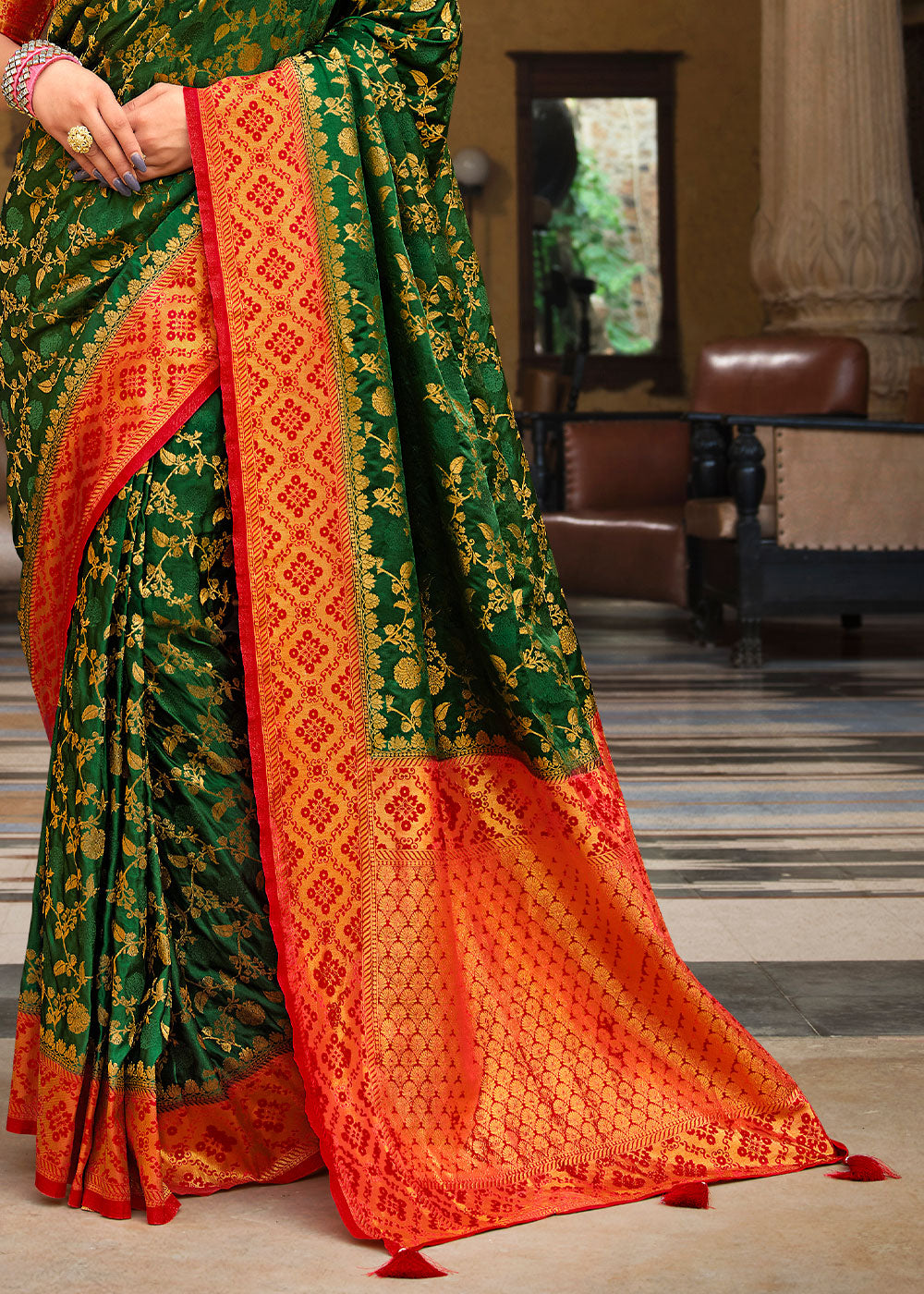 Forest Green Zari Woven Kanjivaram Silk Saree