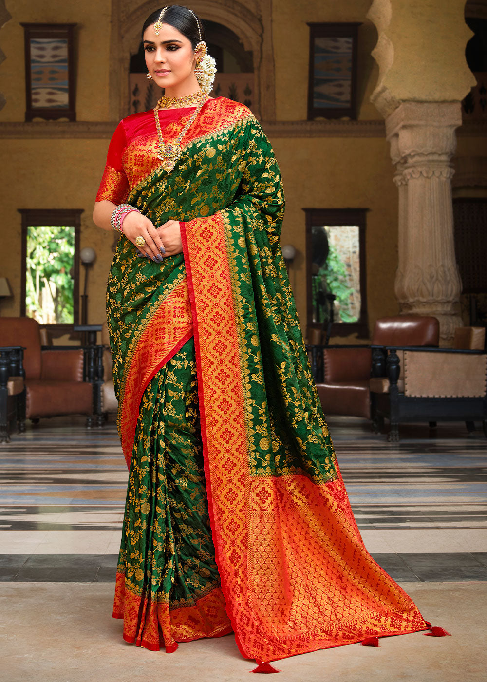 Forest Green Zari Woven Kanjivaram Silk Saree