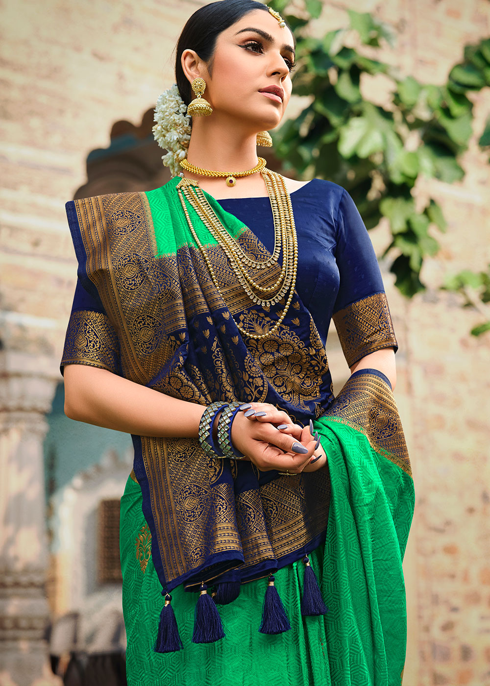 Sea Green Zari Woven Kanjivaram Silk Saree