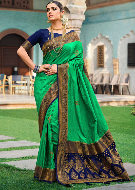 Sea Green Zari Woven Kanjivaram Silk Saree