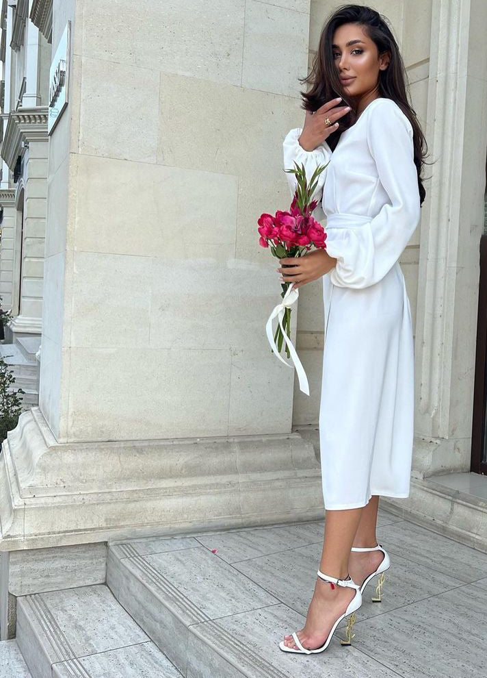 Carmen White Square Neck Midi Dress