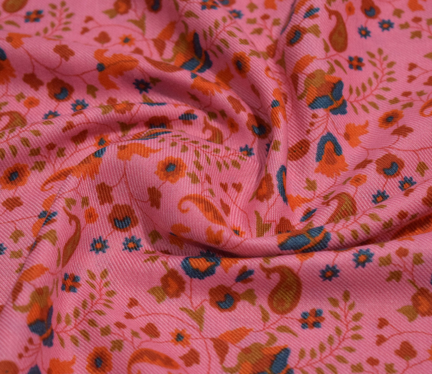 Paisley Pattern Digital Printed Pure Pashmina Fabric Available in Teal , Grey , Mustard and Pink