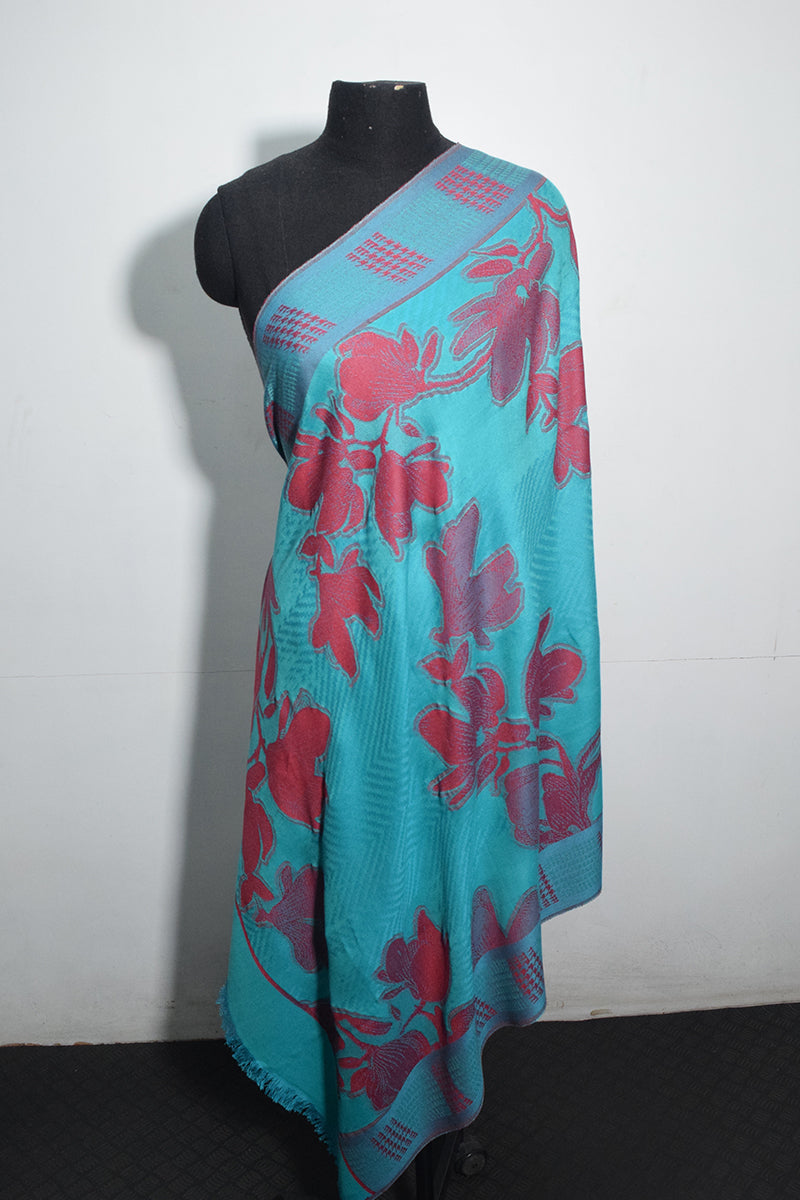 Pashmina Woven Jacquard Shawl Available In Green, Beige, Orange And Turquoise