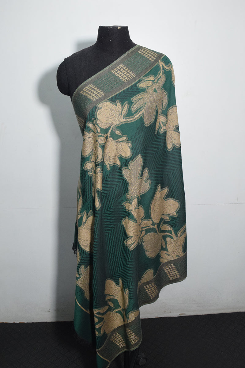 Pashmina Woven Jacquard Shawl Available In Green, Beige, Orange And Turquoise