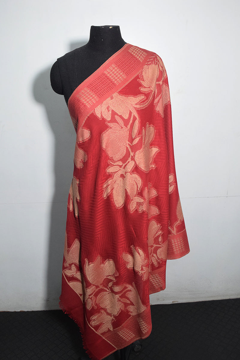 Pashmina Woven Jacquard Shawl Available In Grey, Navy Blue, Beige And Red