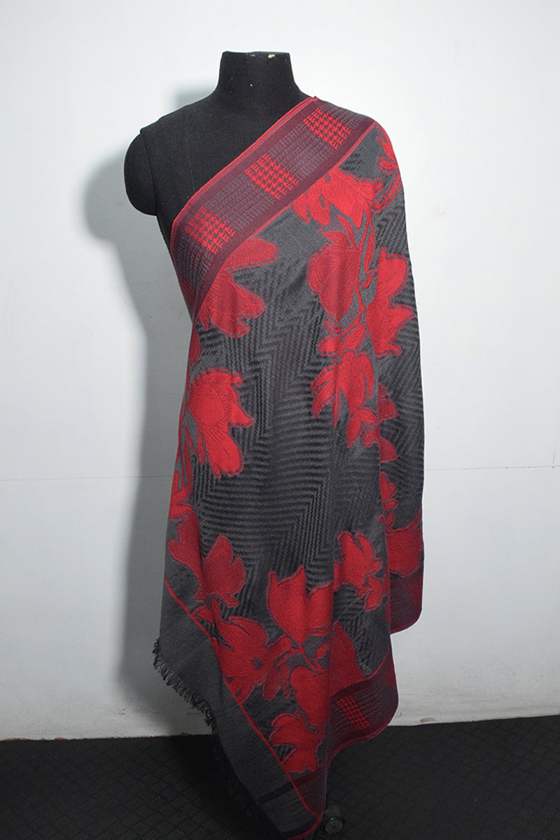 Pashmina Woven Jacquard Shawl Available In Grey, Navy Blue, Beige And Red