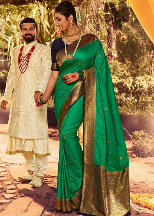 Emerald Green Zari Woven Kanjivaram Silk Saree:Wedding Edition