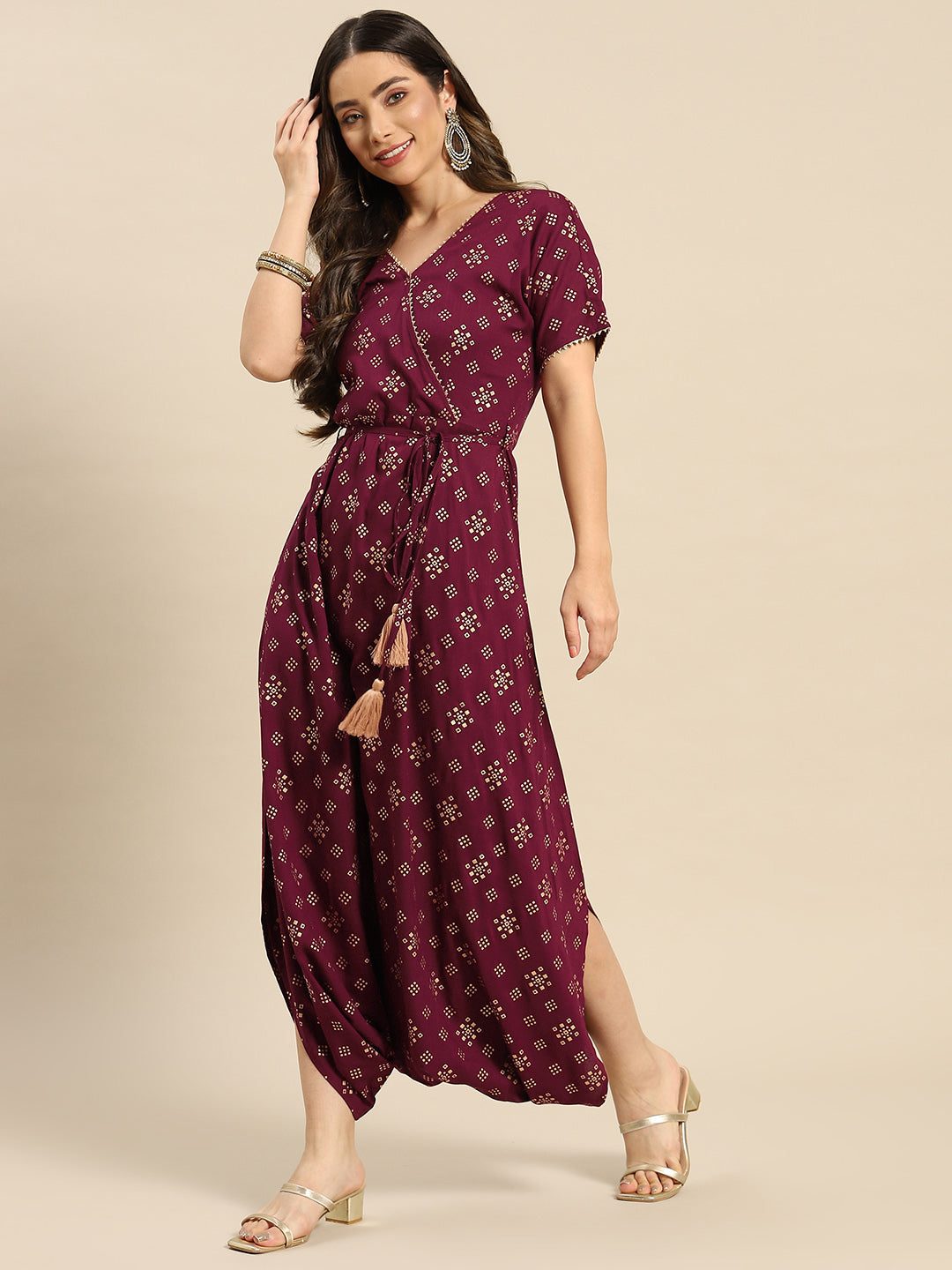 Overlap neck dhoti jumpsuit