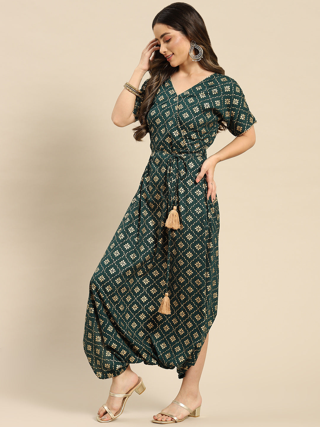 Overlap neck dhoti jumpsuit