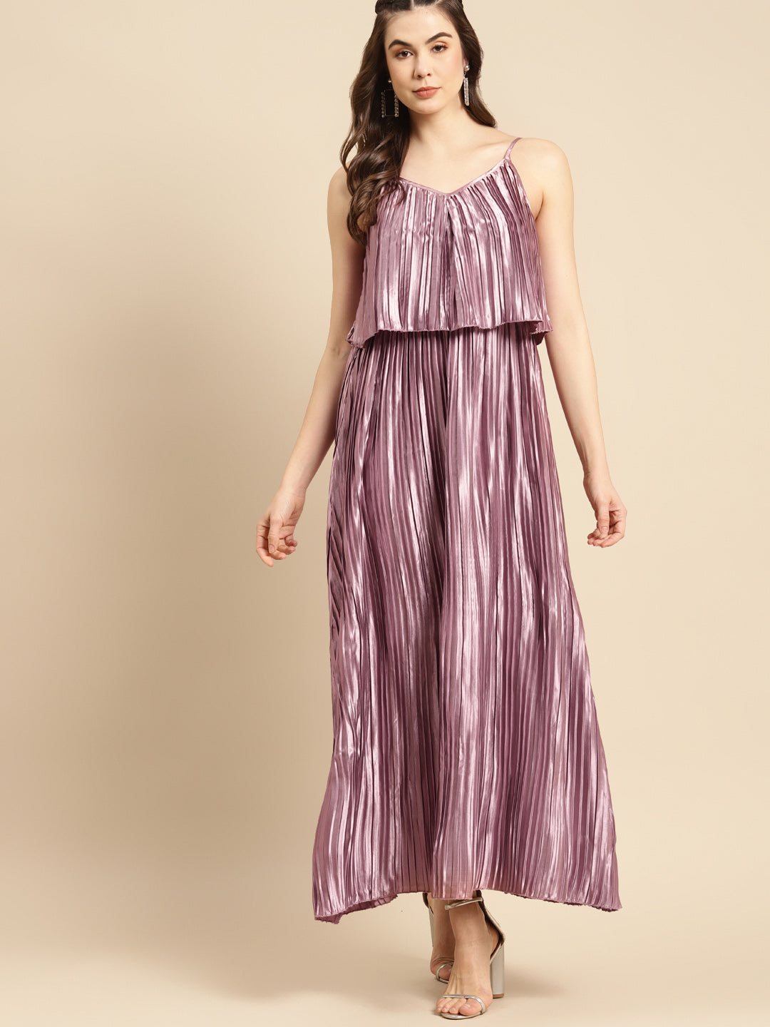 Pre pleated flare yoke maxi dress