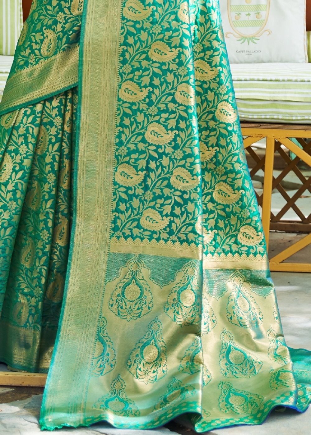 Grass Green Woven Banarasi Brocade Silk Saree