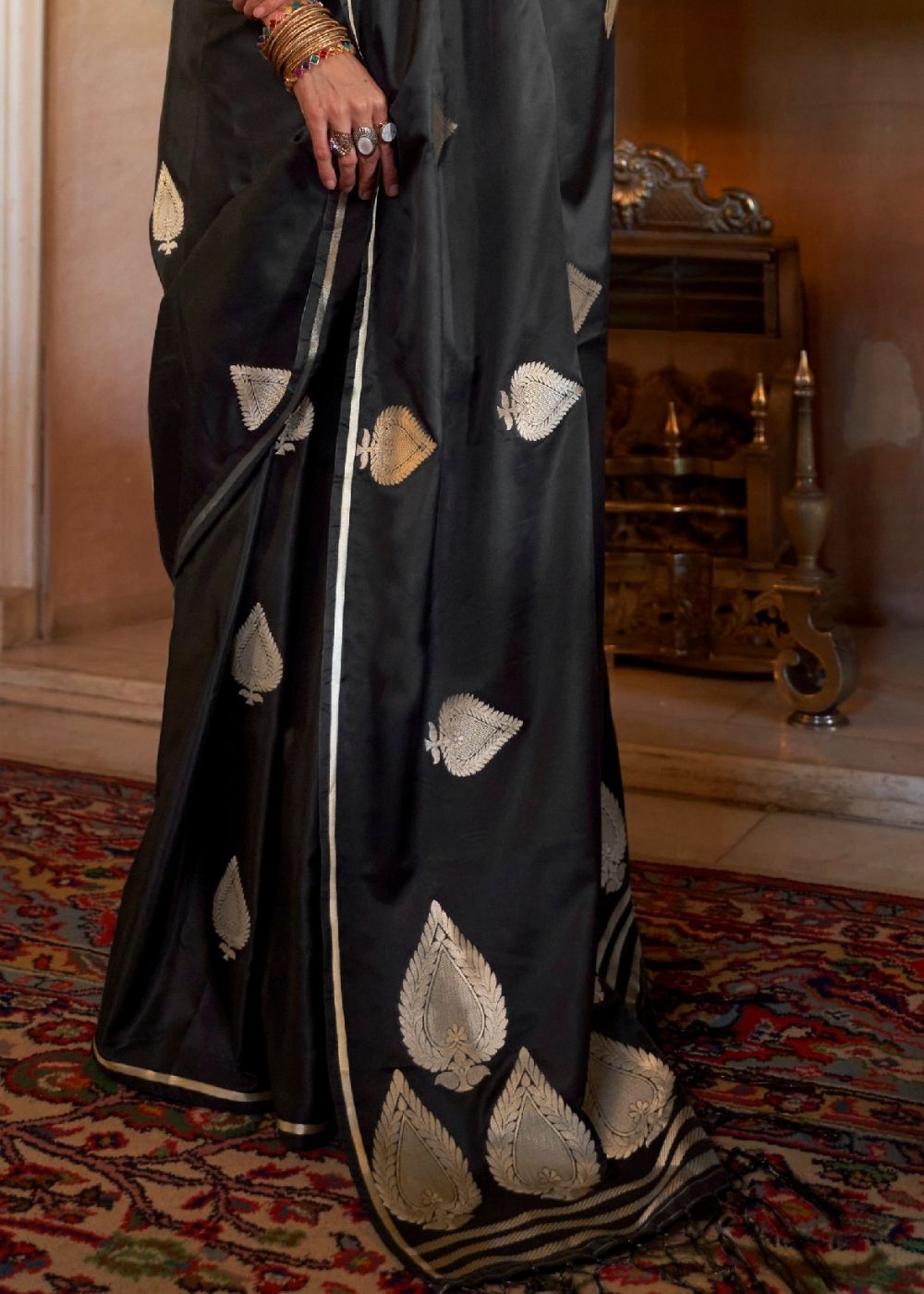 Midnight Black Zari Butta Woven Banarasi Silk Saree : Top Pick