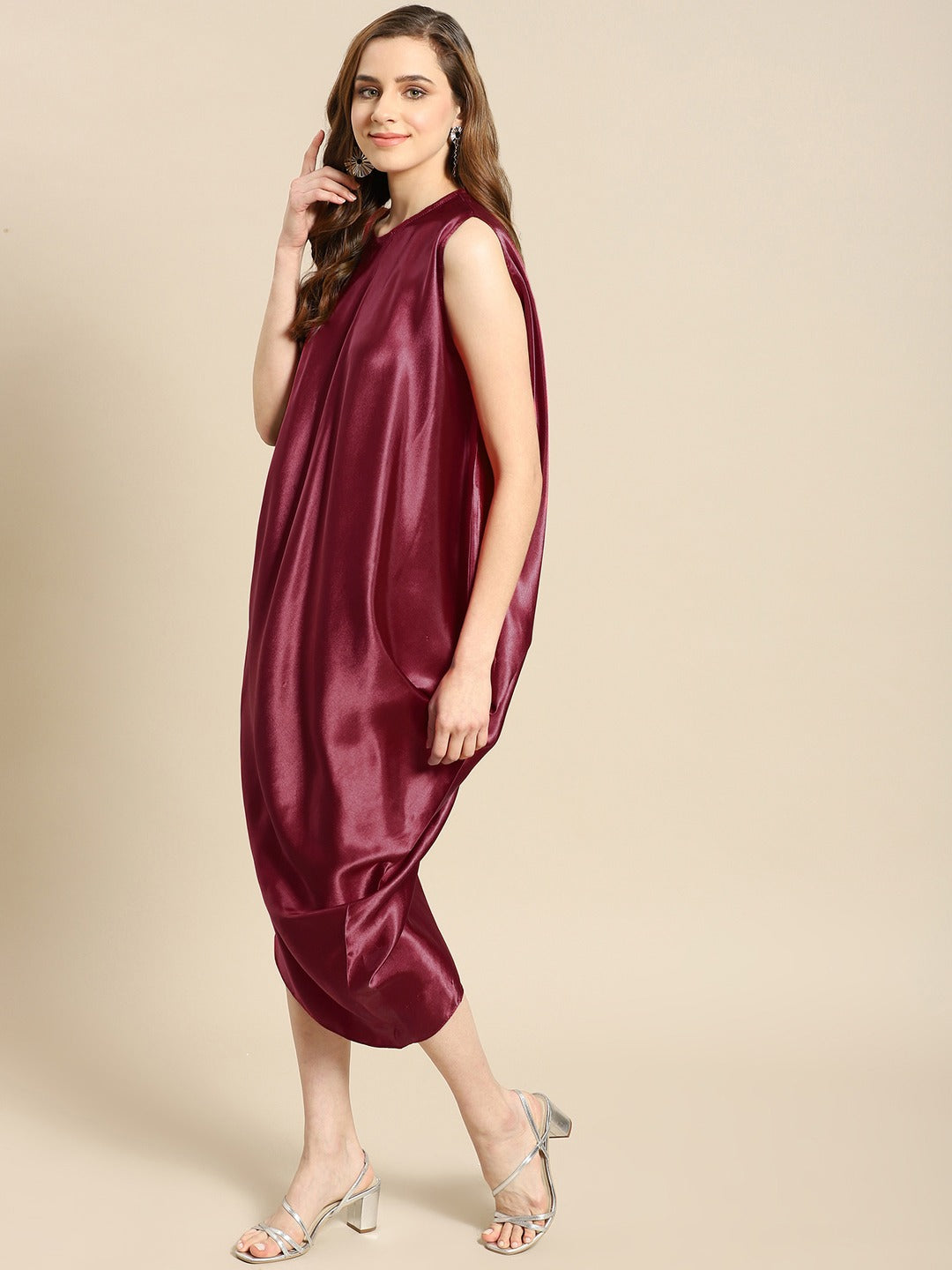 Asymmettric side cowl dress