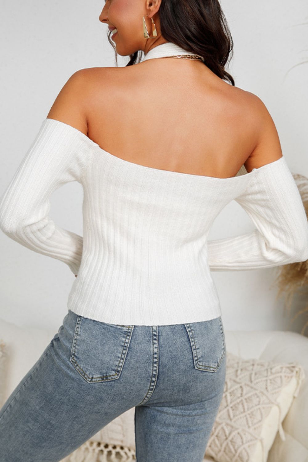 Halter Neck Cold-Shoulder Knit Top