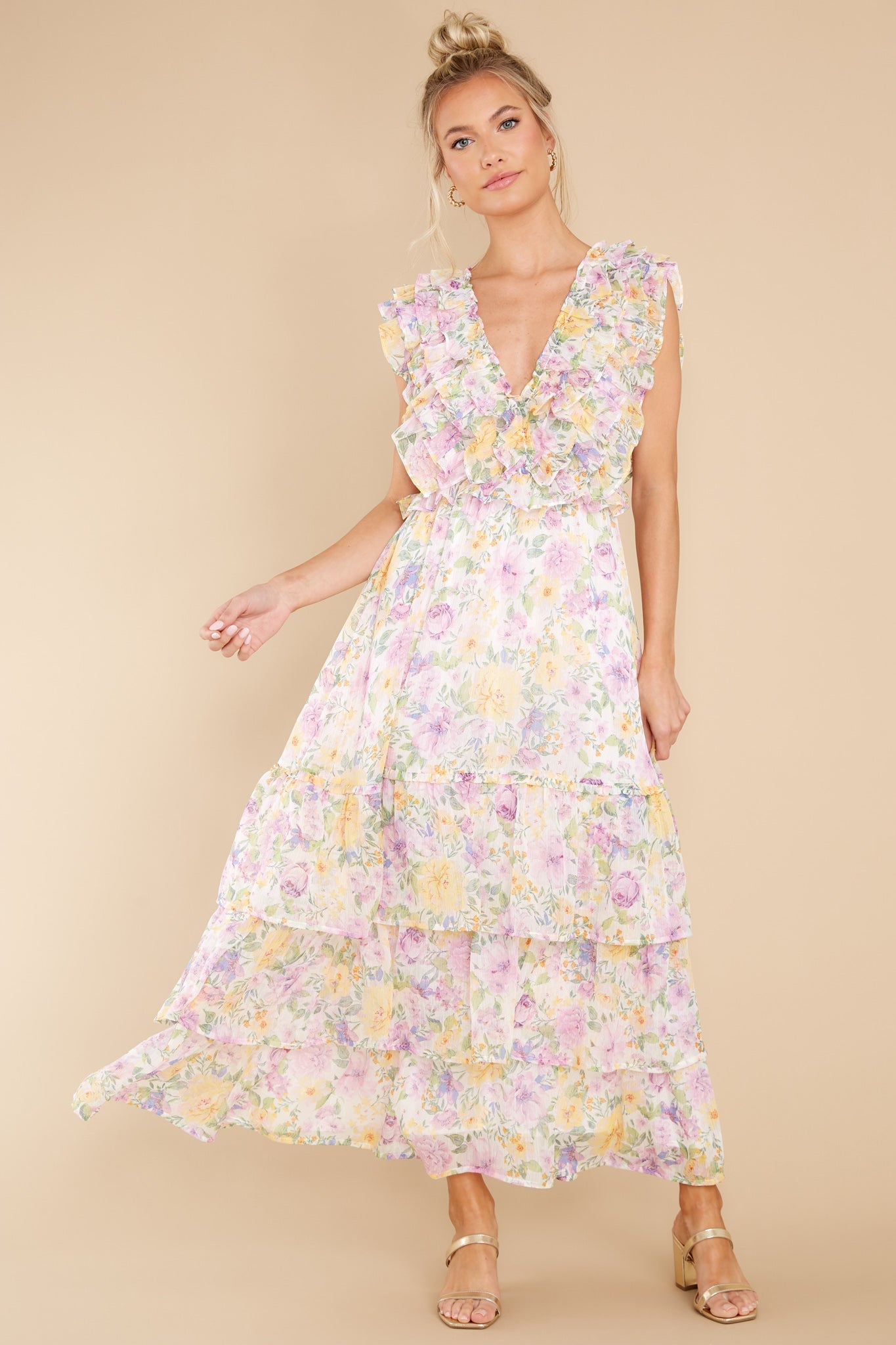 Timeless Essence Lavender Floral Print Maxi Dress