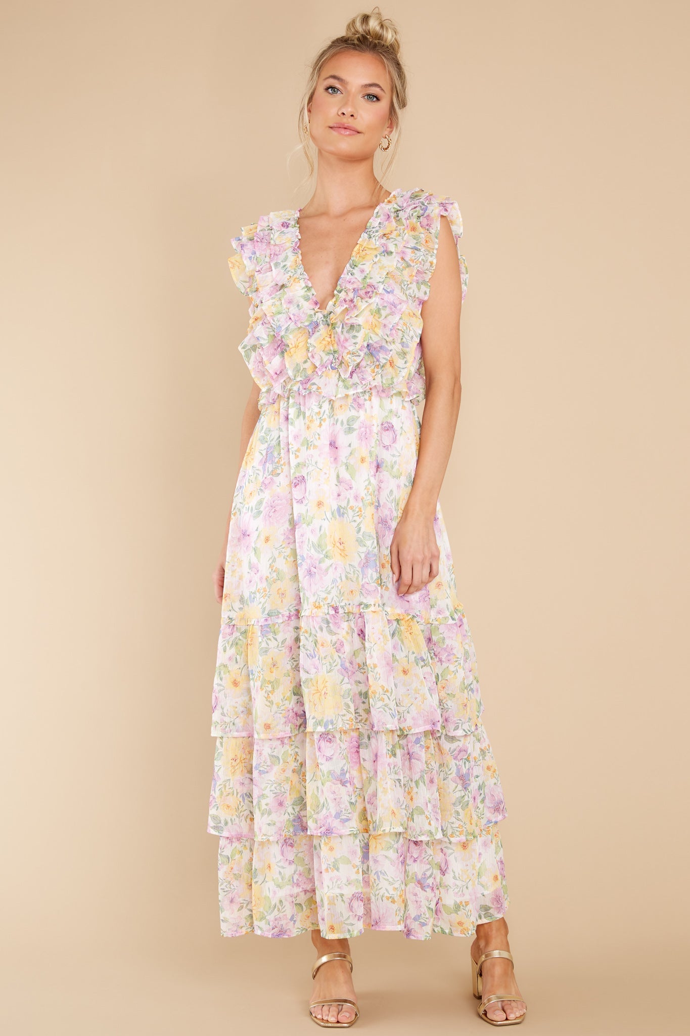 Timeless Essence Lavender Floral Print Maxi Dress