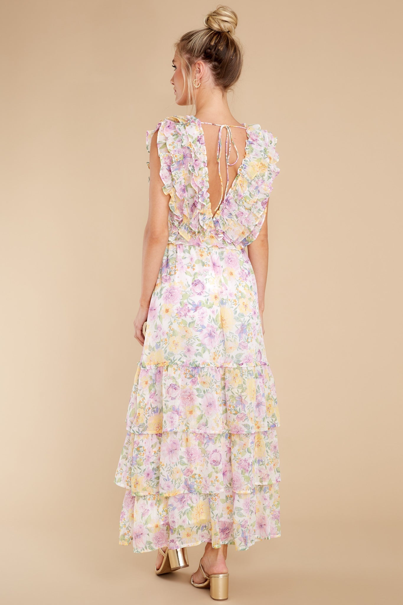 Timeless Essence Lavender Floral Print Maxi Dress