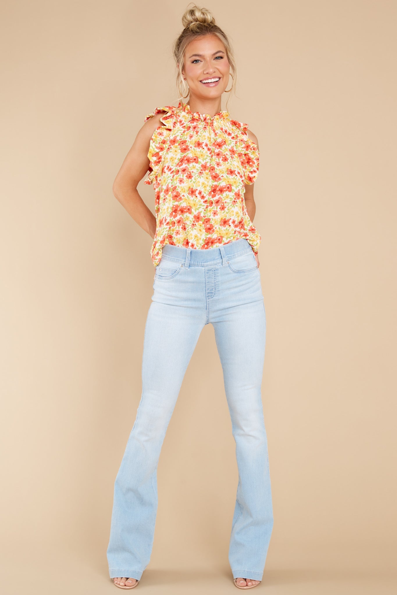 Always Grateful Coral Red Floral Print Top