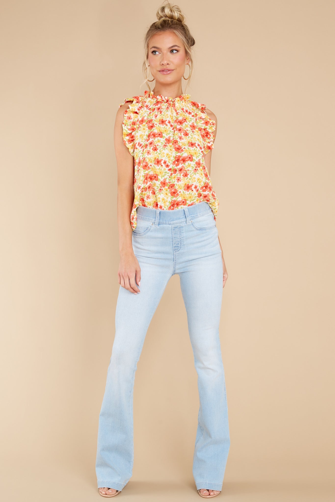 Always Grateful Coral Red Floral Print Top