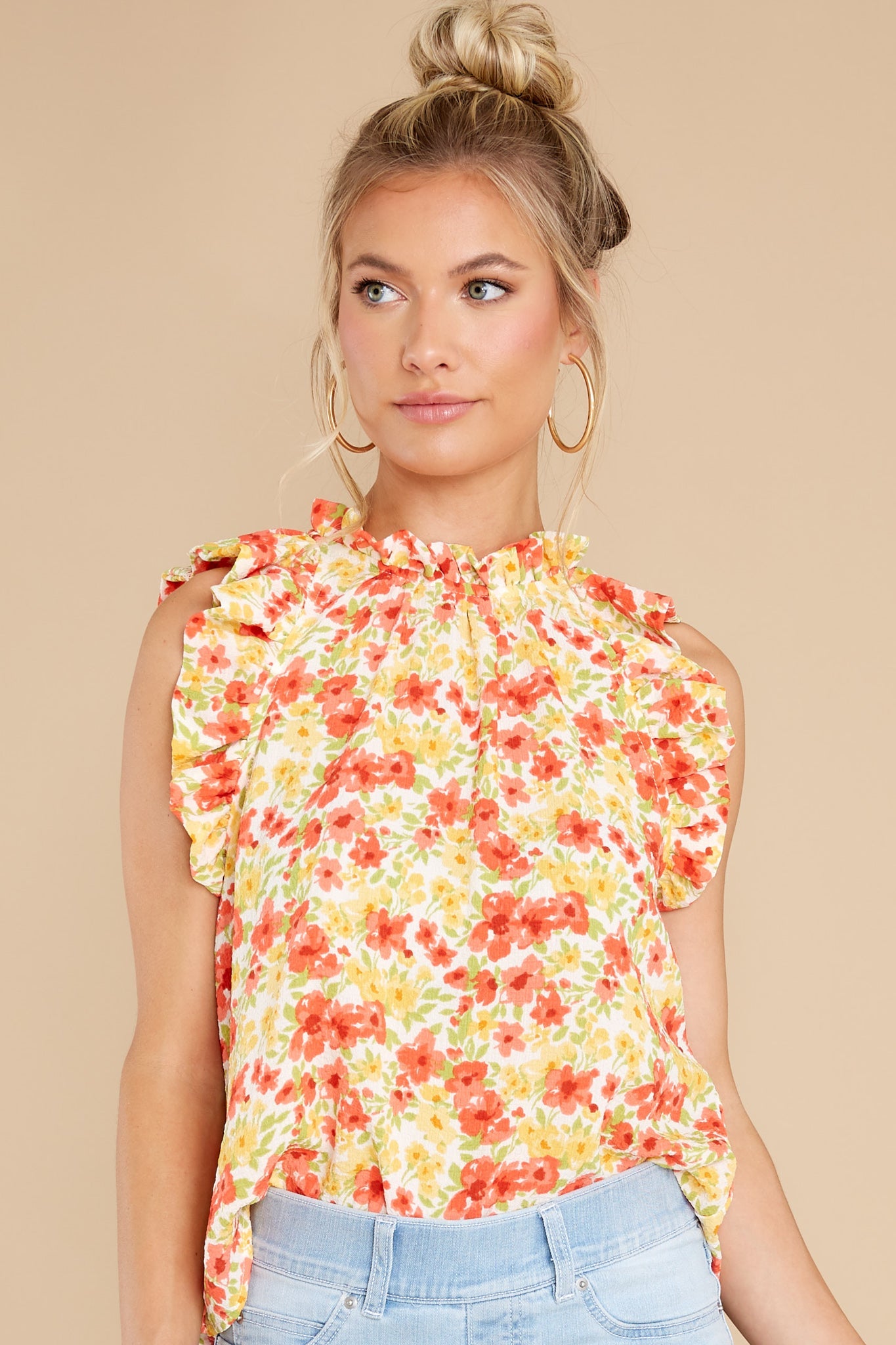 Always Grateful Coral Red Floral Print Top