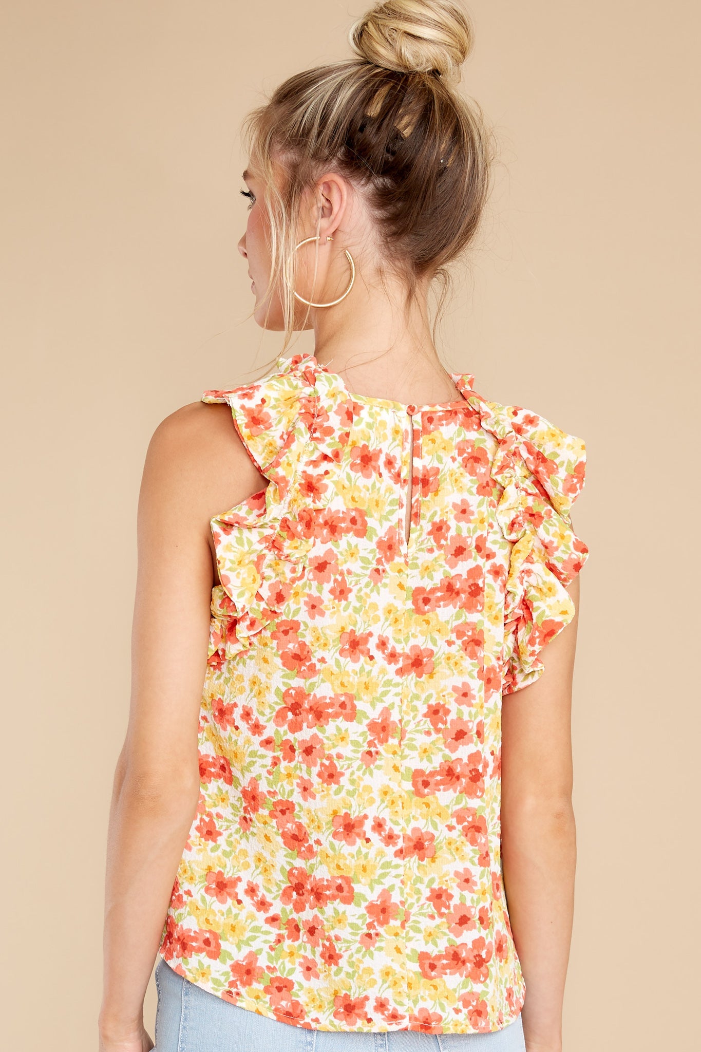 Always Grateful Coral Red Floral Print Top