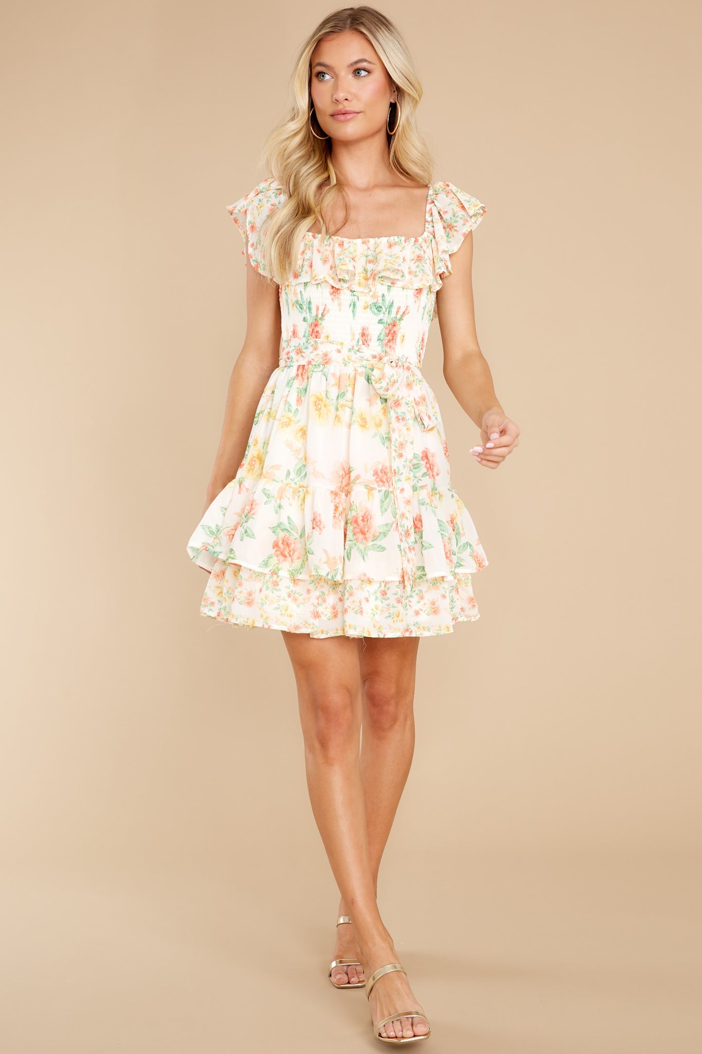 Lighthearted Laughter Ivory Multi Floral Print Dress