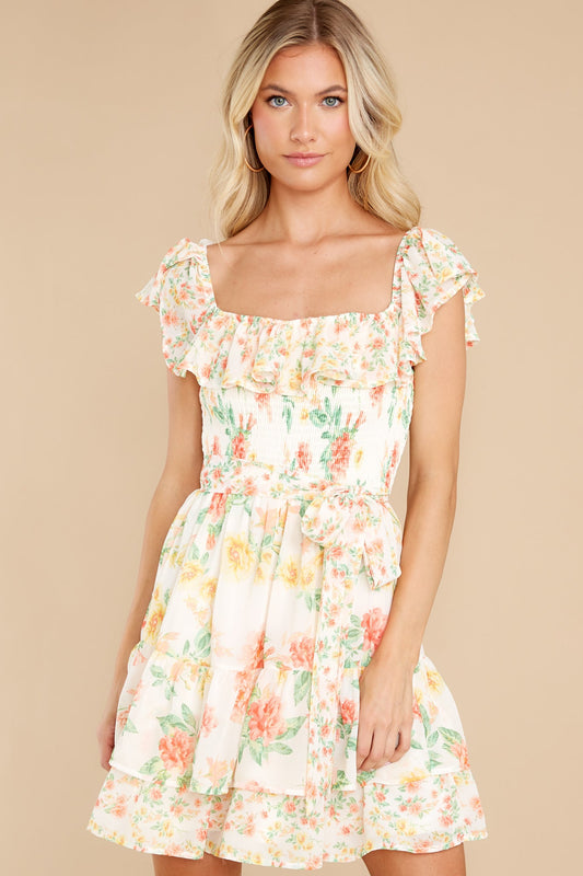 Lighthearted Laughter Ivory Multi Floral Print Dress