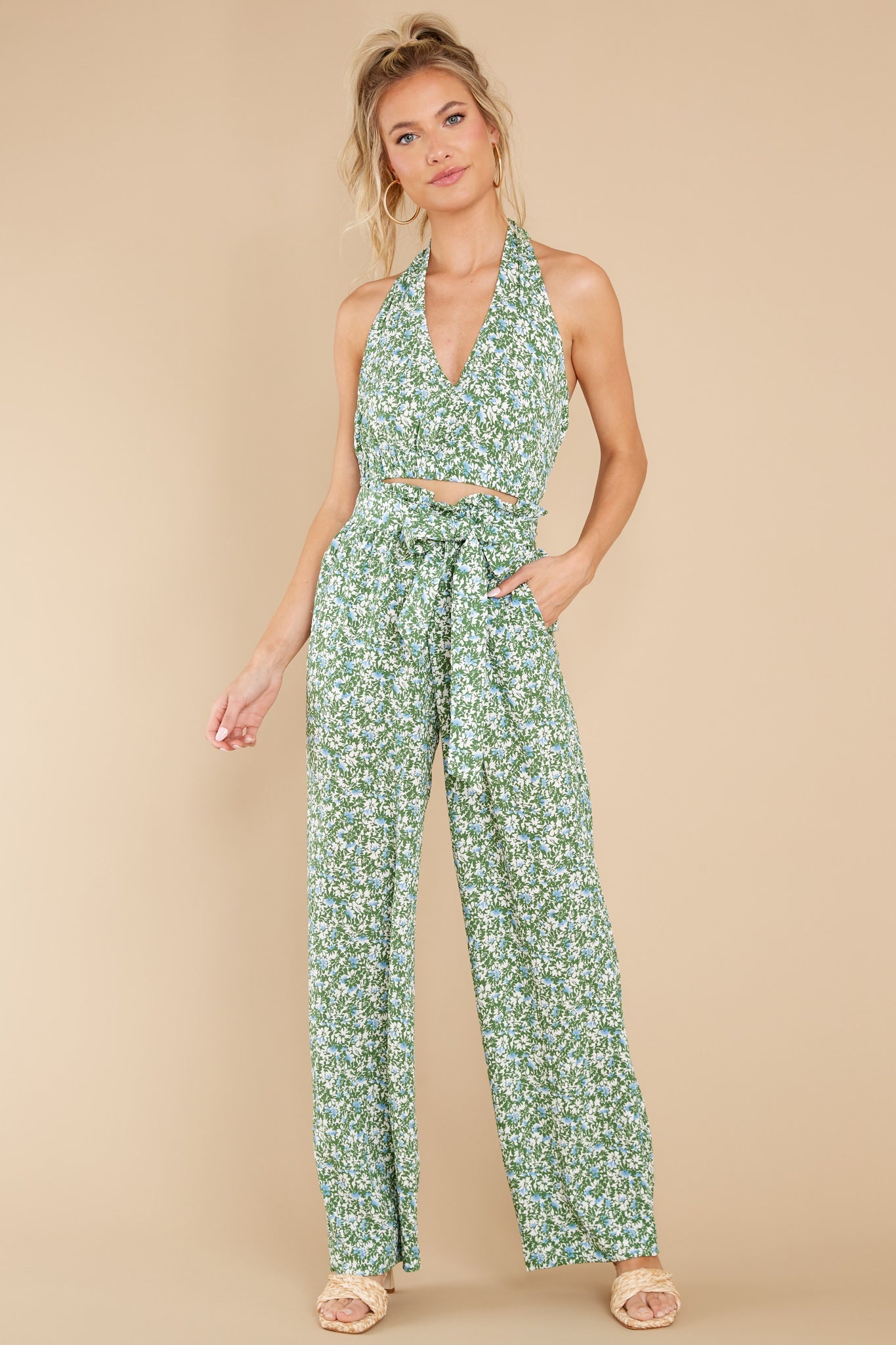 Settle Down Green Floral Print Two Piece Set