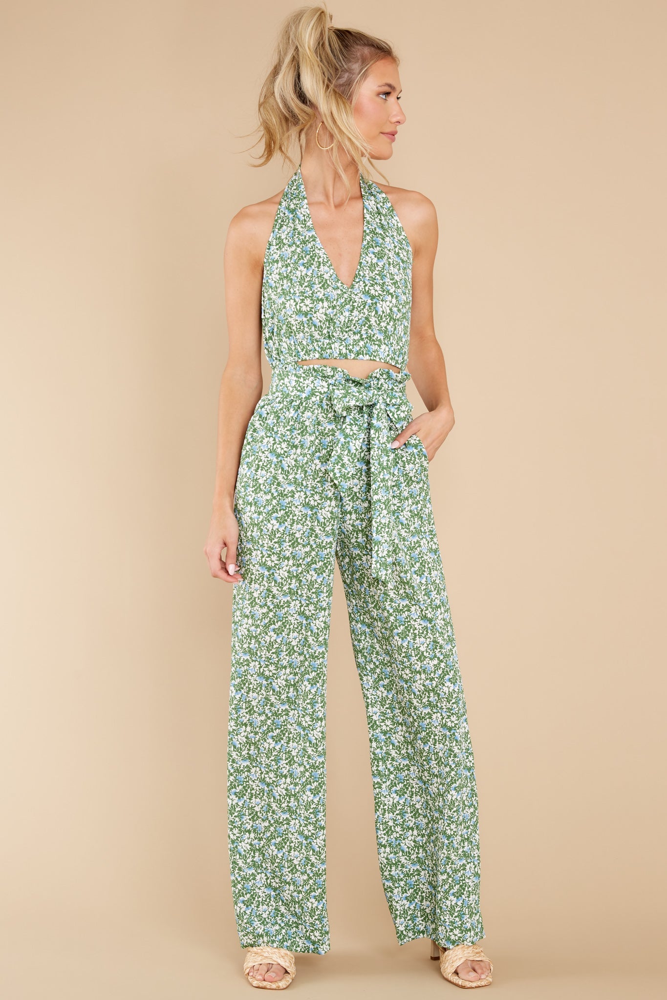 Settle Down Green Floral Print Two Piece Set