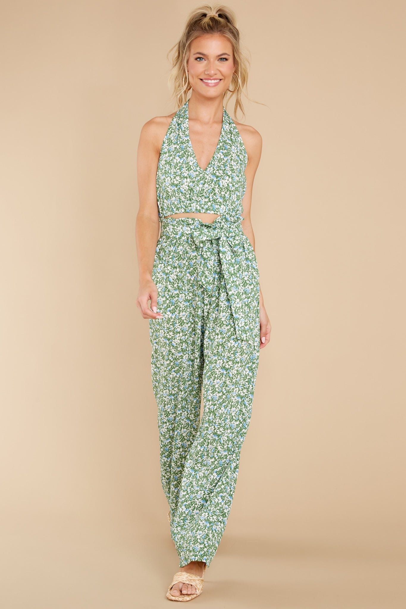 Settle Down Green Floral Print Two Piece Set