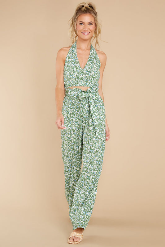 Settle Down Green Floral Print Two Piece Set