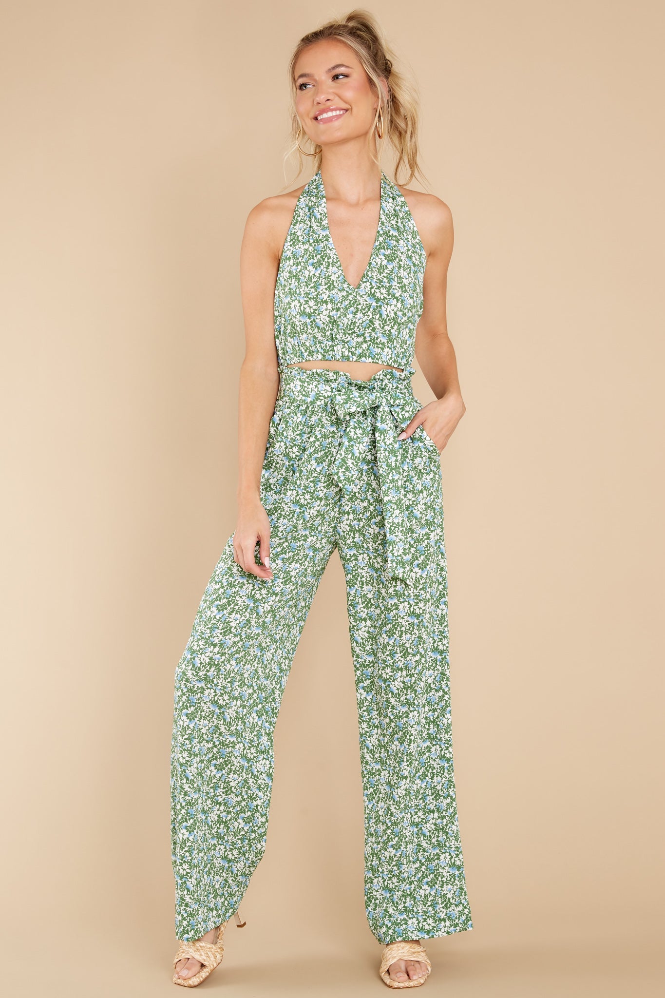 Settle Down Green Floral Print Two Piece Set