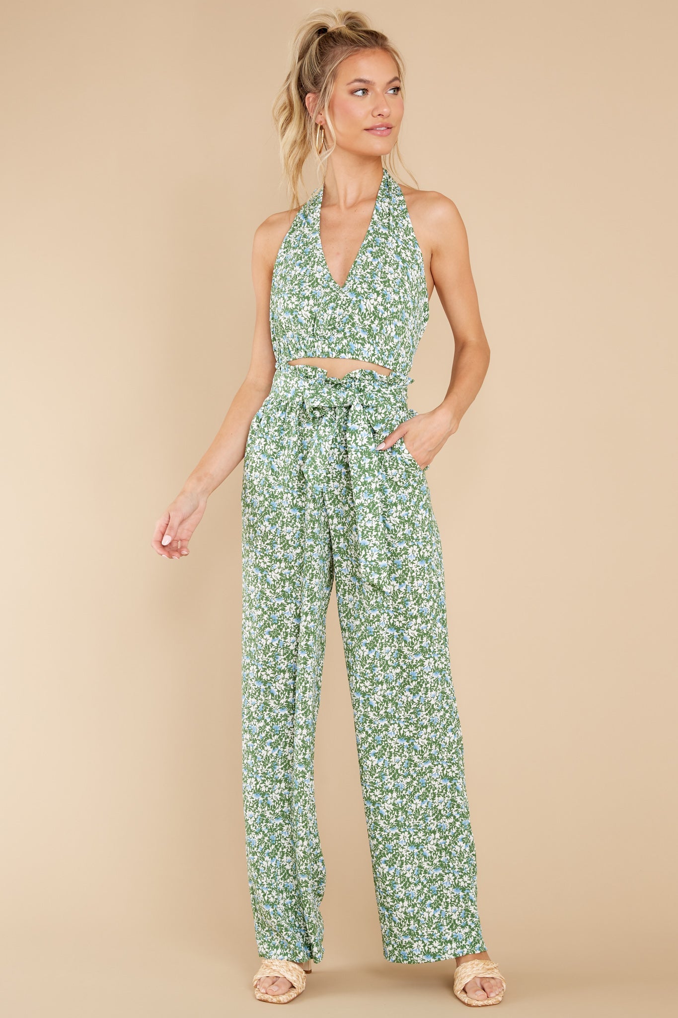 Settle Down Green Floral Print Two Piece Set