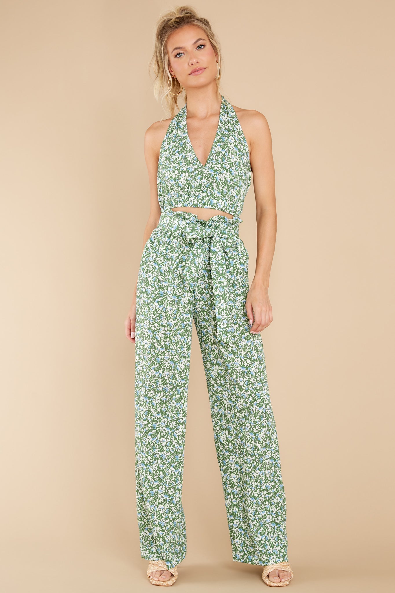 Settle Down Green Floral Print Two Piece Set