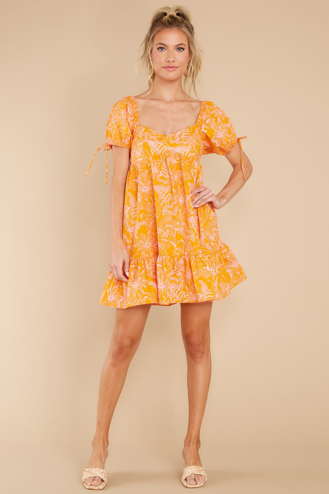 No One Compares Orange Floral Print Dress